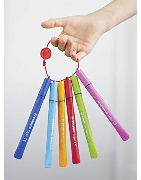 Fibre-Tip Pen with Cap-Ring - STABILO Cappi - Pack of 12 - Assorted Colours + 1 Cap-Ring
