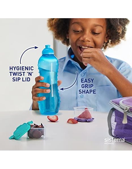 Sistema Twist n Sip Squeeze Sports Water Bottles | Leakproof Water Bottles | 460 ml | BPA-Free | Recyclable with TerraCycle® | Blue | 4 Count