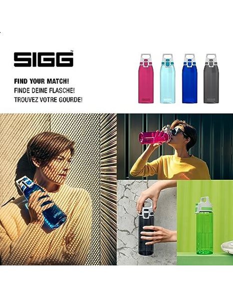 SIGG - Tritan Water Bottle - Total Color ONE - Suitable For Carbonated Beverages - Dishwasher Safe - Leakproof - Featherweight BPA Free - 0.6L / 1L