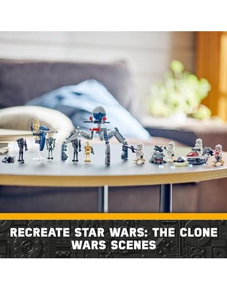 LEGO Star Wars Clone Trooper & Battle Droid Battle Pack Building Toys for Kids with Speeder Bike Vehicle, 4 Minifigures and 5 Figures, Gifts for Boys and Girls Aged 7 Plus Years Old 75372