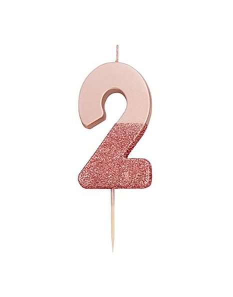 Talking Tables Rose Gold Glitter Number 2 Candle | Premium Quality Cake Topper Decoration | Pretty, Sparkly for Kids, Adults, 21st Birthday Party, Anniversary, Milestone, RoseGold2