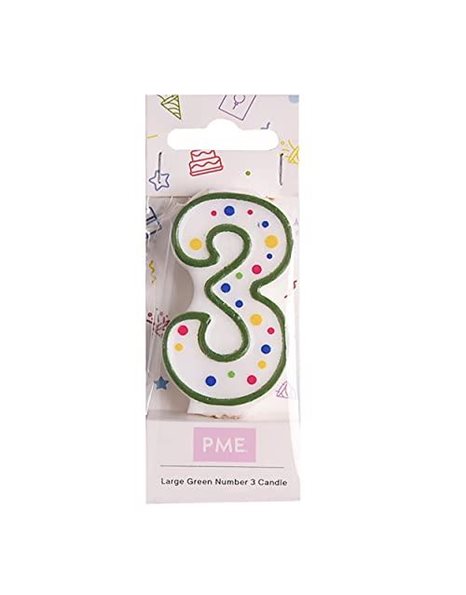 PME CA043 Green Number 3 Candle, Large Size