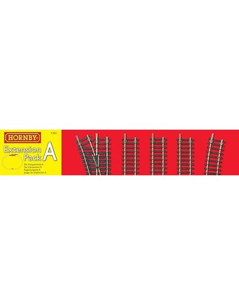 Hornby R8221 OO Gauge Track Extension Pack A - Extra Track Pieces for Model Railway Sets, Model Train Track Pieces, Includes - Straights, Double Straight, Curves, LH Point & Buffer Stop- Scale 1:76