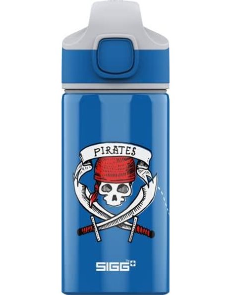 SIGG - Aluminium Kids Water Bottle - Miracle Pirates - With Straw - Leakproof - Lightweight - BPA Free - Climate Neutral Certified - School & Sports - Blue - 0.4L