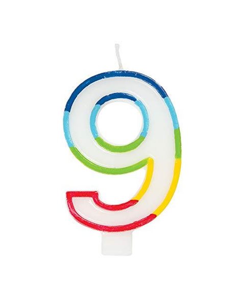 Unique Party 19949 Birthday Candle Number 9-5.9" | Rainbow Border | 1 Pc