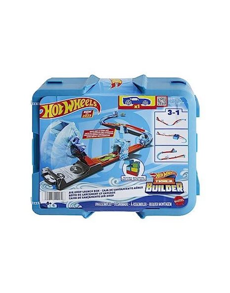 Hot Wheels Track Set, Blue Deluxe Track Builder Pack with Wind-Themed Accessories in Stackable Toy Storage Box with 1 Hot Wheels Car, HNJ67