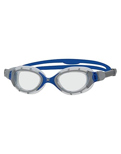 Zoggs Predator Flex Goggles, UV Protection Swim Goggles, Quick Adjust Swim Goggle Straps, Fog Free Adult Swim Goggle Lenses, Goggle, Ultra Fit, Grey/Blue/Clear - Regular Fit