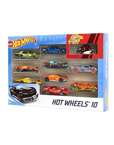 Hot Wheels Toy Cars & Trucks in 1:64 Scale, Set of 10, Multipack of Die-Cast Race or Police Cars, Hot Rods, Firetrucks or Vans (Styles May Vary), 54886