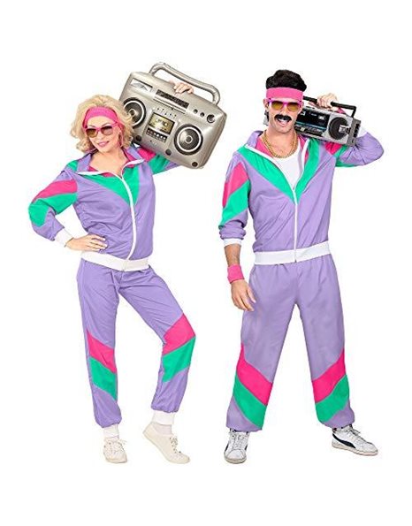 WIDMANN 98792 - Adult Costume 80s Tracksuit, Purple/Green/Pink, M