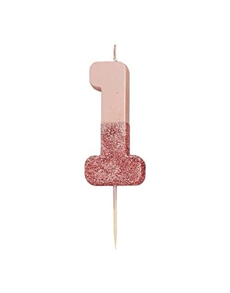 Talking Tables Large Rose Gold Number 1 Candle with Glitter | Premium Quality Cake Topper Decoration | Pretty, Sparkly for Kids, Adults,1st Birthday Party, 18th, 21st, Anniversary, Milestone