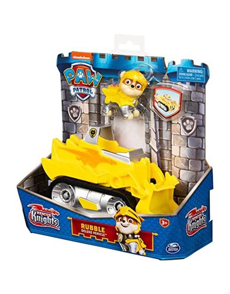 PAW PATROL, Rescue Knights Rubble Transforming Toy Car with Collectible Action Figure, Kids Toys for Ages 3 and up
