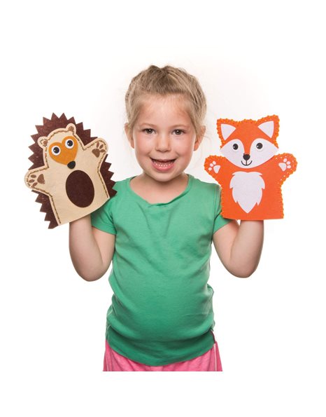 Baker Ross AR637 Woodland Animal Hand Puppet Sewing Kits (Pack of 4) for Kids Arts and Crafts