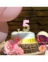 Talking Tables Bday Pink Number 5 Five Candle with Gold Glitter | Premium Quality Cake Topper Decoration | Pretty, Sparkly for Kids, Adults, 50th Birthday Party, Anniversary, Milestone Age, Wax