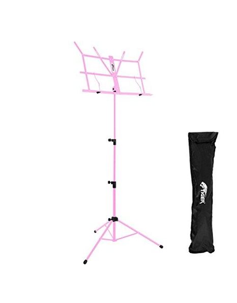 TIGER MUS56-PK | Easy Folding Sheet Music Stand with Bag | Portable Folding Music Stand | Pink