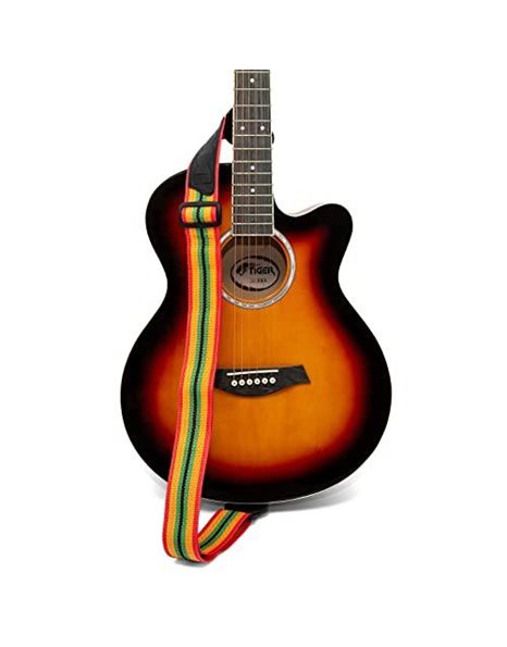 TIGER STPK2-RB Nylon Guitar Strap with Pack of 12 Free Picks Reggae Design