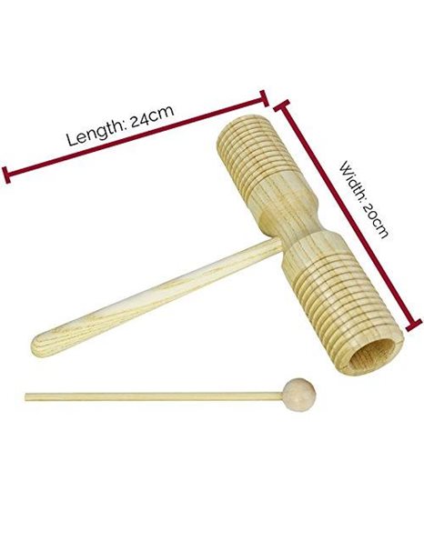 A-Star Two Tone Wood Block Guiro Scraper with Wooden Beater, Percussion Rhythm Block