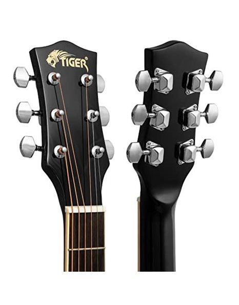 Acoustic Guitar for Beginners - Full Size, Steel-String - includes Gig-bag, Strap, Scratchplate and Spare Strings - Black - TIGER ACG2-BK