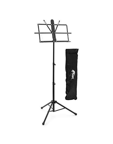 TIGER MUS56-PRO Easy-Folding Metal Sheet Music Stand - Professional Sturdy Portable Stand with Carry Bag - Black