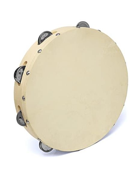 TIGER TAM91-12 12" / 30.5cm Single Row Tambourine - Wooden with Rawhide Head