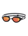 Zoggs Predator Titanium flex Goggles, UV Protection Swim Goggles, Quick Adjust Swim Goggle Straps, Fog Free Adult Swim Goggle Lenses, Goggle, Ultra Fit, Grey/Black/Mirrored Orange - Regular Fit