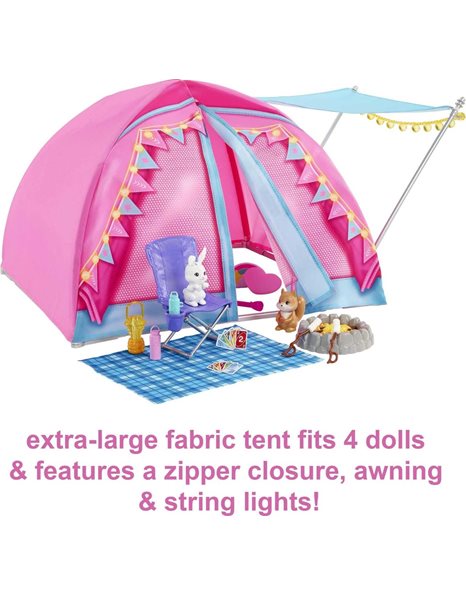 Barbie It Takes Two Camping Playset with Tent, 2 Barbie Dolls & 20 Pieces Including Animals & It Takes Two Camping Playset - Stacie Doll and Pet Puppy - Pet Tent, Pet Carrier, Sticker Sheet