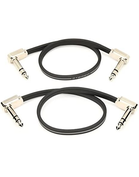 Ernie Ball 12" Flat Ribbon Stereo Patch Cable 2-Pack - Black