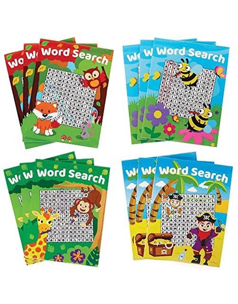 Baker Ross FC963 Pocket WordSearch Puzzle Books for Kids - Pack of 12, Entertaining Travel Activities, Party Bag Filler, and Activity Books for Children, WordSearch
