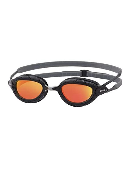 Zoggs Predator Titanium flex Goggles, UV Protection Swim Goggles, Quick Adjust Swim Goggle Straps, Fog Free Adult Swim Goggle Lenses, Goggle, Ultra Fit, Grey/Black/Mirrored Orange - Smaller Fit