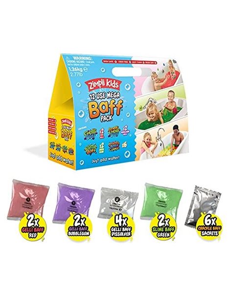 12 Use Mega Value Baff Pack from Zimpli Kids, 4 x Gelli Baff, 2 x Slime Baff & 6 x Crackle Baff, Childrens Sensory & Bath Toy, Birthday Presents for Boys & Girls, Sensory Bath Toys