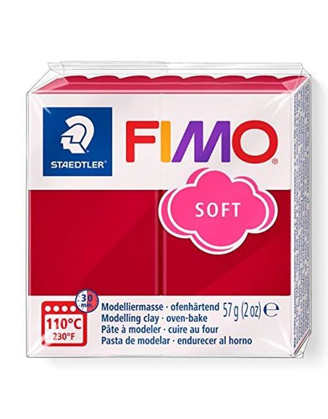 STAEDTLER 8020-26 FIMO Soft Oven-Hardening Polymer Modelling Clay - Cherry Red (1 x 57g Block)