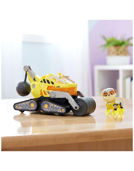 Paw Patrol: The Mighty Movie, Construction Toy Truck with Rubble Mighty Pups Action Figure, Lights and Sounds, Kids’ Toys for Boys and Girls 3+
