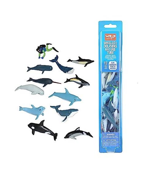 Wild Republic 20828 Animals Figures Whales and Dolphins Playset, Nature Tube, Multi, 12 Piece Assortment