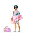 ?Travel Ken Doll with Beach Fashion, Barbie Extra Fly, Tropical Outfit with Boogie Board and Duffel Bag, HNP86