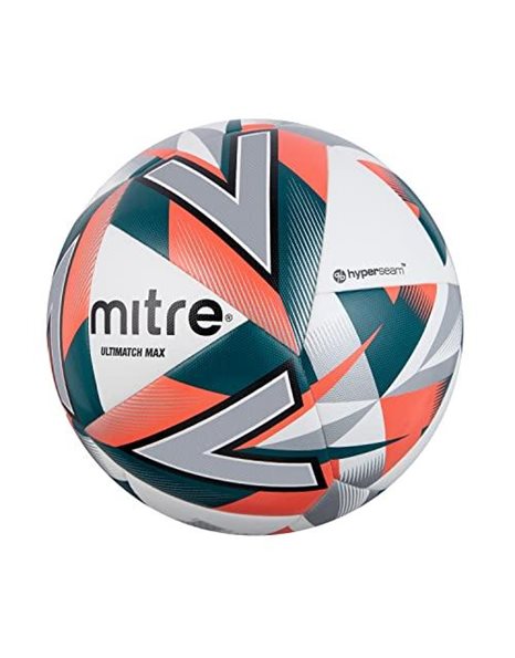 Mitre Ultimatch One Football, Enhanced Control, Extra Durability, Added Accuracy, Ball, White|Blood Orange|Pitch Green|Black