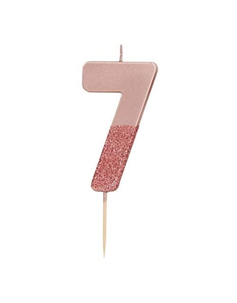 Talking Tables Rose Gold Glitter Number 7 Candle | Premium Quality Cake Topper Decoration Pretty, Sparkly | for Kids, Adults, 7th, 70th Birthday Party, Anniversary, Milestone, RoseGold7