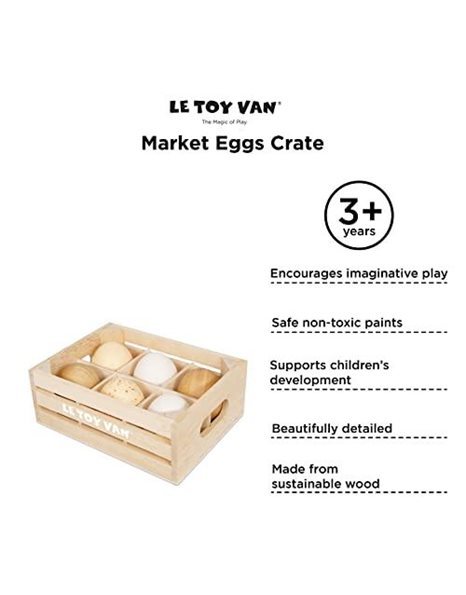 Le Toy Van - Wooden Honeybee Market Farm Eggs Half Dozen Crate | Supermarket Pretend Play Shop Food