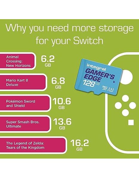 Integral 128GB Gamers Edge Micro SD Card The Nintendo Switch - Load & Save Games Fast, Store Games, DLC & Save Data, Built The Nintendo Switch, Switch Lite & Switch OLED To Give You The Edge
