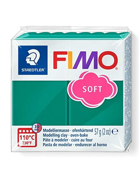 STAEDTLER 8020-56 FIMO Soft Oven-Hardening Polymer Modelling Clay - Emerald (1 x 57g Block)