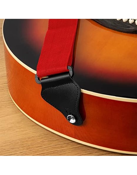 TIGER STPK2-RD Nylon Guitar Strap with Pack of 12 Free Picks - Red