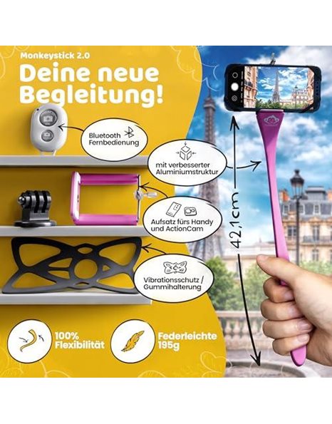 Monkeystick Flexible Selfie Stick for Mobile Phone & GoPro Flexible Tripod Non-Slip Silicone Coating