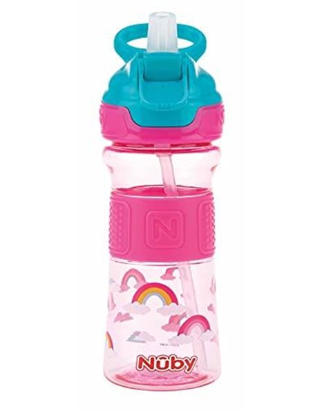 Nuby - Flip-It Drinking Straw Cup Made of Tritan with Silicone Handle, Drinking Bottle for Children, Drinking Straw Bottle, 360 ml, Pink, BPA-Free, 3+ Years