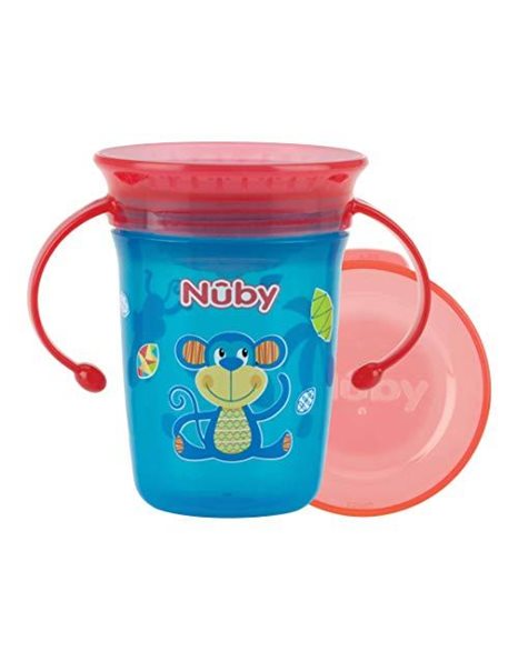 Nuby - 360° Wonder Cup with Handles - Drinking Cup with 360° Rim - 240 ml Leak-Proof Cup for Babies and Children - BPA-Free - Aqua - 6+ Months