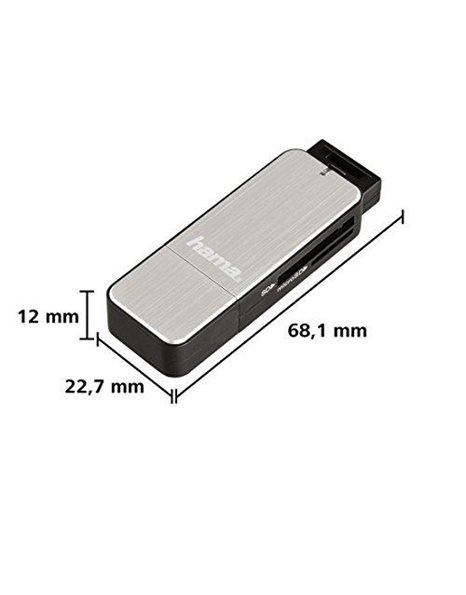 Hama 123900 | USB 3.0 SD/MicroSD Card Reader | Aluminium/Silver