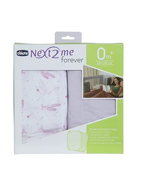 Chicco Next2Me Forever Sheets (Pack of 2), Pink Ballet | 100% Soft Cotton