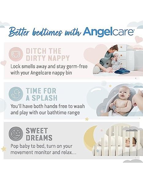Angelcare - Nappy Disposal System - Includes 3 Round Refills - Push & Lock System