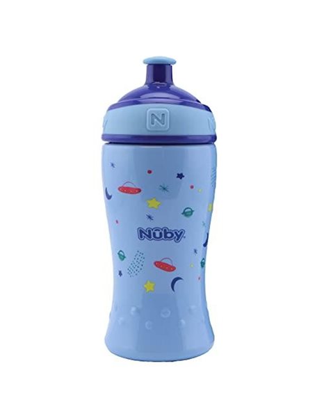 Nuby - Pack of 2 Leak-Proof Drinking Bottles - Flip-it Drinking Straw Bottle 360 ml + pop-up Drinking Bottle Drinking Cup for Children - BPA-Free - Blue - Drinking Cup 12+ Months & 18+ Months