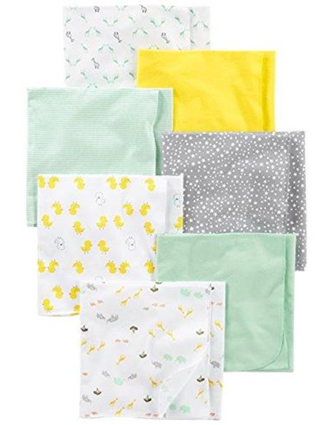 Simple Joys by Carters Baby 7-Pack Flannel Receiving Blankets, Grey/White/Mint Green, One Size (Pack of 7)
