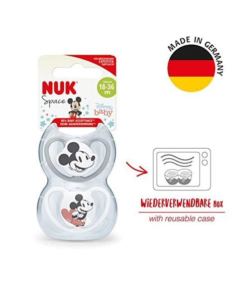 NUK Space Baby Dummy | 18-36 Months | Soothers with Extra Ventilation | BPA-Free Silicone | Mickey Mouse | 2 Count