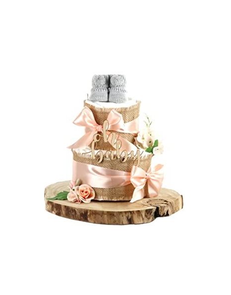 All Jute Nappy Cake for Birth (2-Tier, Apricot)
