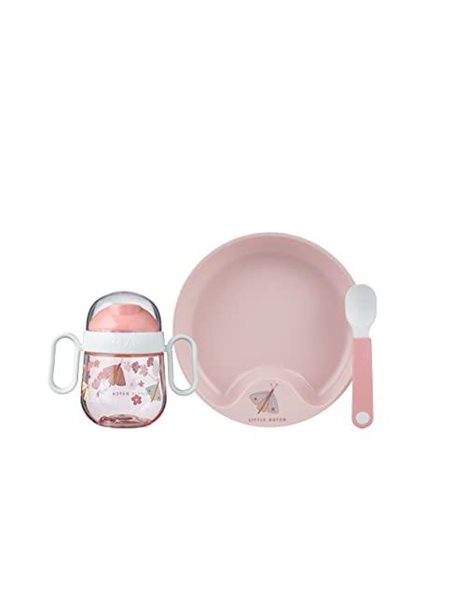 Mepal – Baby dinnerware 3-Piece Set Mepal Mio – Includes Leak-Proof Sippy Cup, Trainer Plate & Trainer Spoon – Dishwasher Safe & BPA-Free - Set of 3 - Flowers & Butterflies